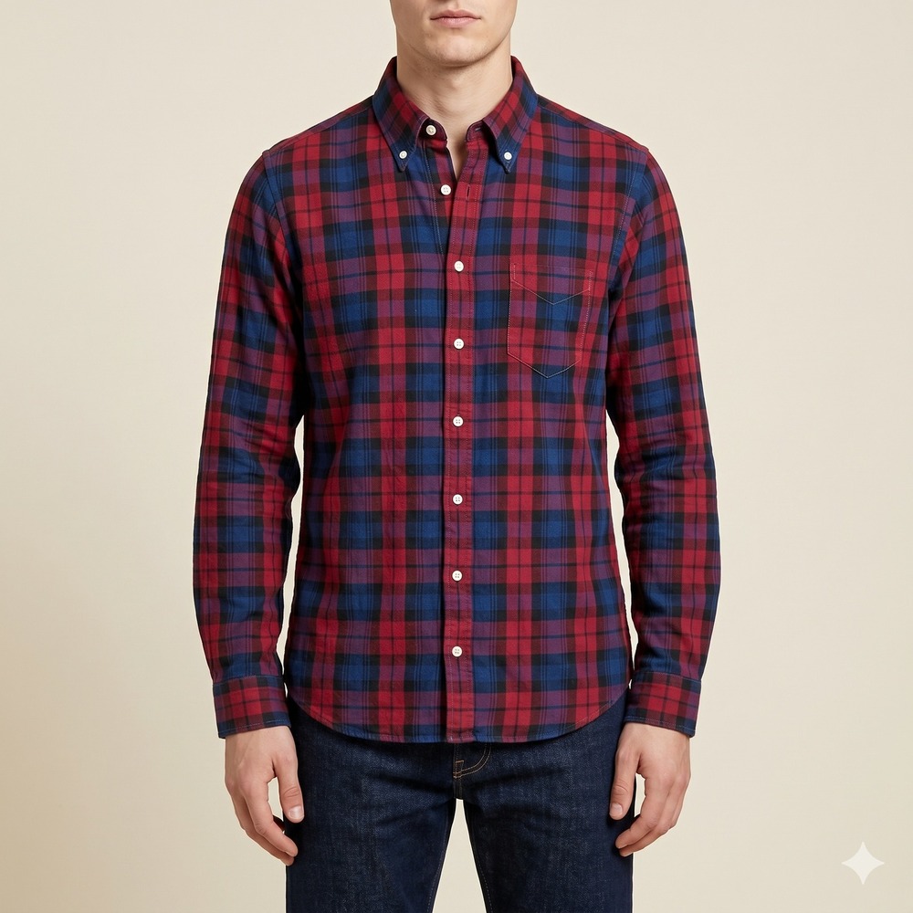 Gant Rugger The Hugger Plaid Indigo Oxford Button Down Shirt Mens Large EUC